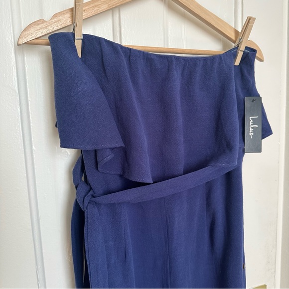 Lulu’s Lanah Navy Blue Strapless Jumpsuit Gold Buttons, Size Medium, NWT - Picture 6 of 9